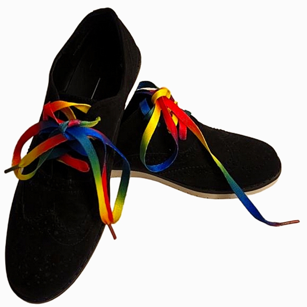 Walk on Rainbows: Size 7 Chelsee Girl Slipper Shoes with Rainbow Laces